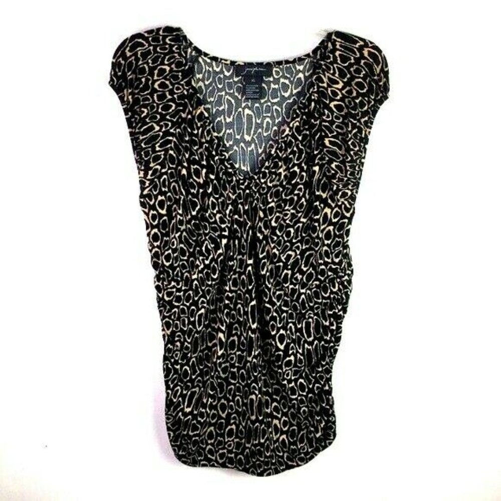Josephine Blouse XL Black Geometric Ruched *W